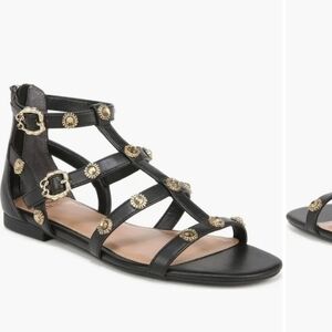 Black Gladiator Sandals with Gold Accents